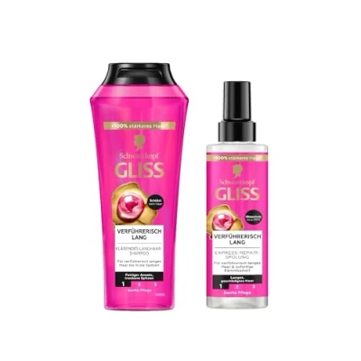 Abbildung von Gliss Shampoo Verführerisch Lang (250 ml), Haarshampoo mit Biotin Komplex &amp; Pfingstrose, Pflegeshampoo Express Repair Spülung (200 Haarspülung Pflegespülung Hitzeschutz