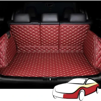 Abbildung von Auto Leder Kofferraumwanne Kofferraummatte für Citroen Ds7 Ds 7 Crossback 2018 2020 2021 2022 2023 2024 Trunk Mat Boot Mats VollstäNdige Einkreisung Schutzmatten ZubehöR,WineRed