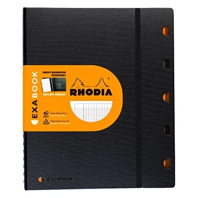 Abbildung von Rhodia 132151C Notizheft (Exabook mit Register und Innentasche, Lineal, DIN A4+, 80 Blatt, französische Lineatur) 1 Stück, schwarz