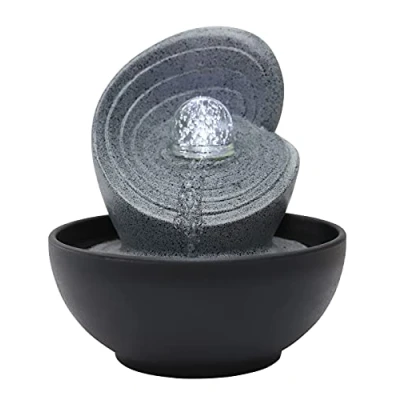 Abbildung von Dehner Zimmerbrunnen Olua mit LED kaltweiß, 23 x 26 cm, Polyresin, cm Breite, Beruhigendes Wasserspiel, Beleuchtung, robuster Kunststein