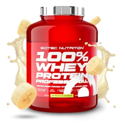 Abbildung von Scitec Nutrition 100% Whey Protein Professional Angereichert mit zusätzlichen Aminosäuren und Verdauungsenzymen Glutenfrei Palmölfrei, 2.35 kg, Banana