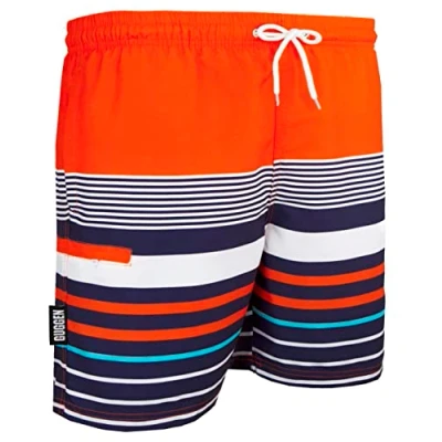Abbildung von GUGGEN Mountain Badehose für Herren Schnelltrocknende Badeshorts 595 mit Kordelzug Beachshorts Boardshorts Schwimmhose Männer Muster Orange Schwarz S