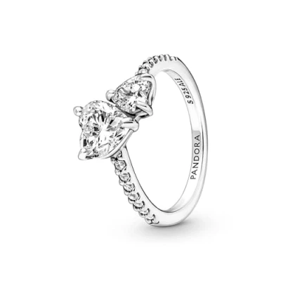 Abbildung von Pandora Double Heart Sparkling Ring, Damen, Größe: 56, Sterling silver