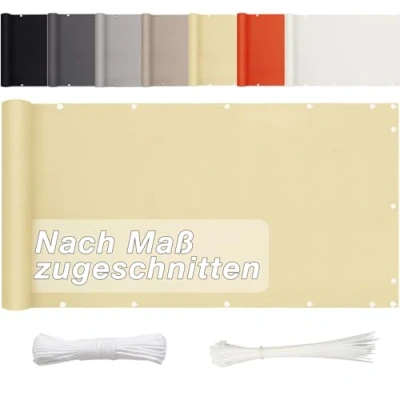 Abbildung von Aiyaoo Balkon Sichtschutz Ohne Bohren 55cm x 400cm, Blickdichte (in div. Größen &amp; Farben) PES Balkonumrandung für Terrasse Garten Zaun, Windschutz UV Schutz, Sand Beige