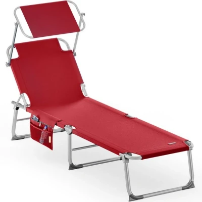 Abbildung von Casaria Gartenliege Rot, 1 St., Klappbar Wetterfest 150kg Belastbar Garten 190x59x29cm Perlrubinrot