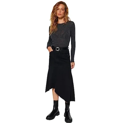Abbildung von TRENDYOL Damen Gerade Midi Basic Rock Skirt, Schwarz, 36