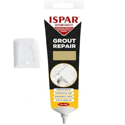 Abbildung von ISPAR Fugenmörtel Beige 250g Gebrauchsfertige Fugenmasse für Fliesen mit Spachtel Fugenreparatur im Bad &amp; Küche Geruchsneutral Einfach in der Anwendung