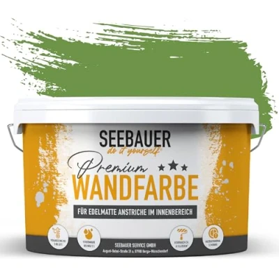 Abbildung von SEEBAUER diy Wandfarbe Grün 2,5L für Innen (No. 730 Spring Feeling) Edelmatte grüne Innenfarbe Grüntöne sehr hohe Deckkraft Matt, Abwaschbar und Tropffrei
