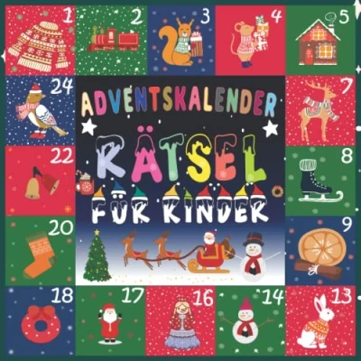 Abbildung von Rätsel Adventskalender für Kinder: Weihnachts Aktivitätsbuch, Countdown bis Weihnachten Kinder. Malvorlagen, Labyrinthe, Finde die Unterschiede, Worträtsel und mehr.