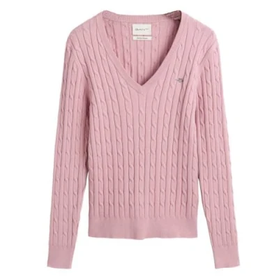 Abbildung von GANT Stretch Cable Vneck Strickpullover, Damen, Größe: XL, Dusty pink