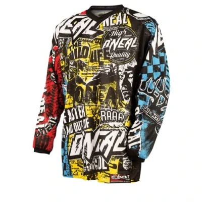 Abbildung von O&#039;NEAL Motocross Shirt Langarm Kinder MX MTB Mountainbike Leichte Materialien, Eingenähte Ellbogenpolster, Atmungsaktives Polyester Element Youth Jersey Wild Multi Größe XL
