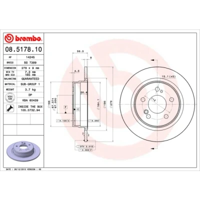 Abbildung von BREMBO 08.5178.10 Bremsscheibe 278 9 5 voll mit Schrauben MERCEDES BENZ: E Klasse T modell, W124 Limousine, Cabrio