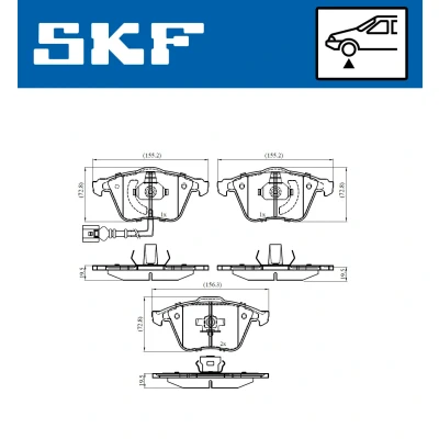 Abbildung von SKF VKBP 80594 E Bremsbelagsatz inkl. Verschleißwarnkontakt VOLKSWAGEN: Passat B6 Variant, Limousine, CC, AUDI: A3 Schrägheck