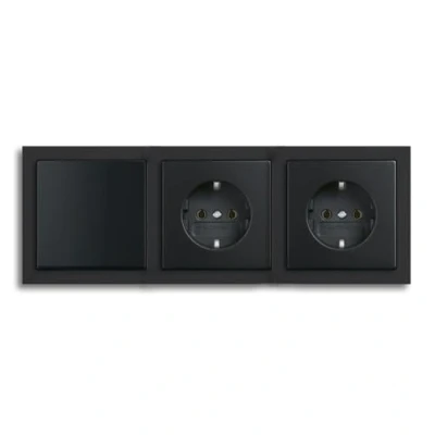 Abbildung von Busch Jaeger future® Linear Komplett Set: 2000/6 US Wechselschalter Einsatz + 1786 885 Wippe 2x 20 EUC Steckdosen 1723 885K Rahmen 3 fach, Future schwarz matt