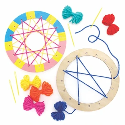 Abbildung von Baker Ross FE535 Weberei Sets, Kreis Motiv, Einführung ins Nähen für Anfänger, Kinderkunst und Bastelprojekte, 5 Stück