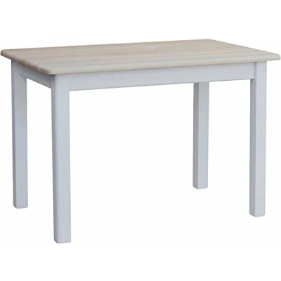 Abbildung von k koma Massiver Kiefernholztisch, lackiert langlebige Schutzschicht, weiße Beine, klar lackierte Tischplatte, 100 x 80 cm