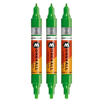 Abbildung von Molotow One4All Acrylic Twin Marker (Strichstärke 1,5 mm und 4 mm, hochdeckend permanent) 3 Stück Farbe 222 kacao77 universes green