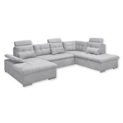 Abbildung von MEDAN Wohnlandschaft in U Form, Stoffbezug Hellgrau Ausziehbares Sofa mit Schlaffunktion und Bettkasten 324 x 107 170 (218) cm (B/H/T)