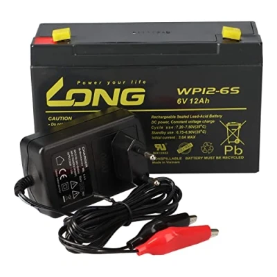 Abbildung von AGM BLEI AKKU Batterie 6V 12Ah + LADEGERÄT Set kompatibel Kinderauto Notstrom UVM.
