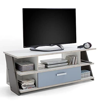 Abbildung von Lomadox Lowboard LEEDS 10, Sandeiche Nb./weiß/Lava/Denim 135x51,6x50 cm