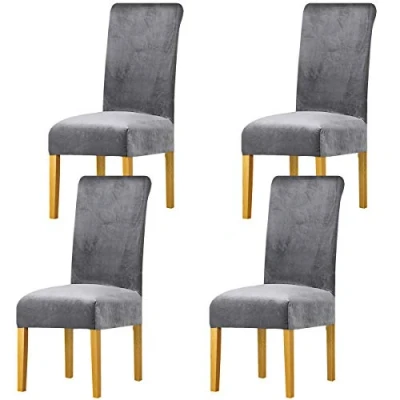 Abbildung von LANSHENG Stretchy Stuhlbezüge für Esszimmerstühle, Stretch Spandex mit Gummiband Stuhlbezug,Velvet Large Dining Chair Schonbezüge Restaurant Hotel Party Bankett (Hellgrau,4 Pack(M))
