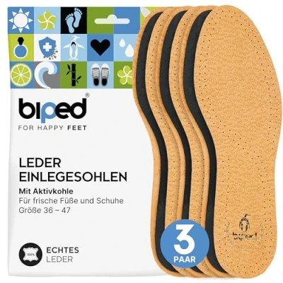 Abbildung von biped 3 Paar Premium Leder Schuheinlagen mit Aktivkohle Sohlen gegen Schweißfüße Weiche Einlegesohlen Herren und Damen z1724(38 39)