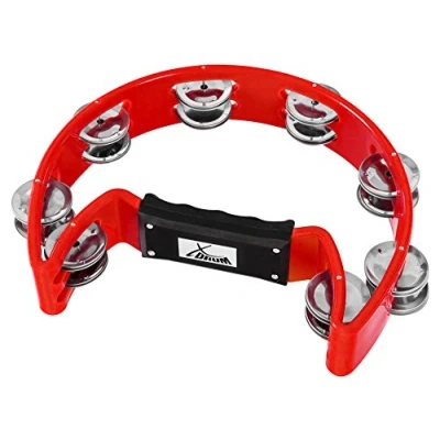 Abbildung von XDrum Hand Tambourin Halbmond Form (Tambourine, 16 Paar verchromte Stahl Schellen, Kunststoff) rot