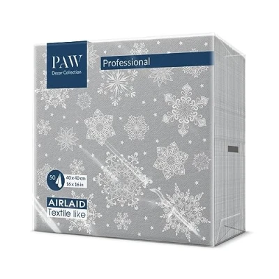 Abbildung von PAW Airlaid Servietten (40 x 40 cm) I 50 Stück Perfekt für Weihnachten, Winter, Feiertage Heiligabend Tischdekoration Stoffähnlich Schneeflocken Silber Snowflakes silver