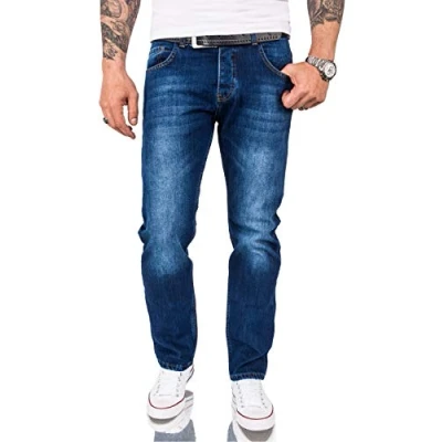 Abbildung von Rock Creek Herren Jeans Hose Comfort Fit Herrenjeans Herrenhose Denim Stonewashed Basic Weites Bein Raw RC 3120 Blau W44 L36
