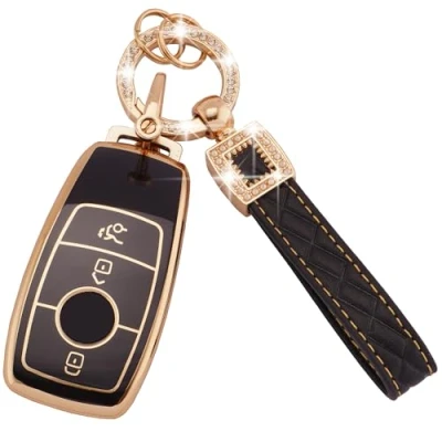 Abbildung von Koaudb Autoschlüssel Hülle Cover Passt für Mercedes Benz A B C E G S SL CLS Klasse AMG 3 Tasten Schlüsseletui TPU Schlüsselhülle mit Lederanhänger Schlüsselanhänger (BP Bz 3L)