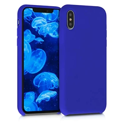 Abbildung von kwmobile Hülle kompatibel mit Apple iPhone XS Silikon Handy Case Handyhülle weiche Oberfläche kabelloses Laden Baltik Blau