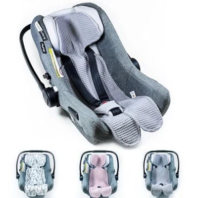 Abbildung von Atmungsaktive Sitzauflage für Babyschale Kinderautositz Kinderwagen Antischwitz, universal Gruppe 0+ (0 13kg) I (9 18kg) (WAFFEL_GRAU)