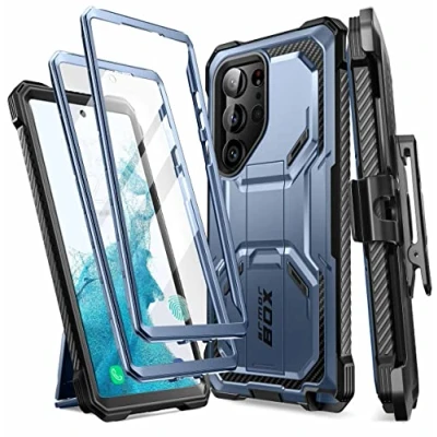 Abbildung von i Blason Armorbox Schutzhülle für Samsung Galaxy S23 Ultra 5G (2023 Release), [Extra Frontrahmen] Ganzkörper Rugged Kickstand Holster Bumper Case mit integriertem Displayschutz (Tilt)