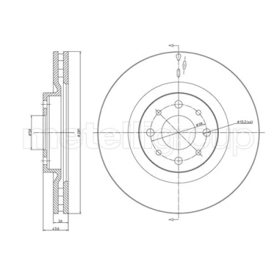 Abbildung von METELLI 23 0571C Bremsscheibe 281,0 26,0 4 59,0 Belüftet lackiert FIAT: BRAVO 2, Stilo Schrägheck, Multi Wagon, ALFA ROMEO: MiTo