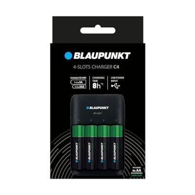 Abbildung von Blaupunkt Standard Ladegerät für 1 4 NI MH Akkus, 8 10 Stunden Ladezeit, Inclusive AA Akkus