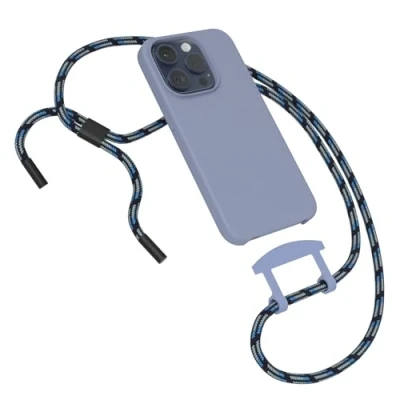 Abbildung von EAZY CASE Hülle mit Band kompatibel iPhone 15 Pro Handyhülle für Silikonhülle Mikrofaser stoßfester Fallschutz Handykette zum Umhängen 2in1 Schutzhülle Handykordel Stahl Blau