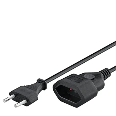 Abbildung von Goobay 50510 Stromkabel Verlängerung 2 polig Euro Netzkabel Eurostecker Typ C universelles Eurokabel Flachstecker Schwarz Verlängerungskabel 5m