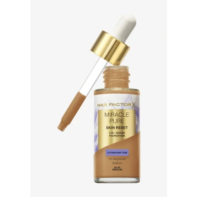 Abbildung von Max Factor Miracle Pure 2in1 Skin Reset Serum Foundation, 80 85, Medium, vegane Formel, gleicht den Teint aus, mittlere Deckkraft, mattes Finish, Formel mit Niacinamid und Bisabolol, 30 ml