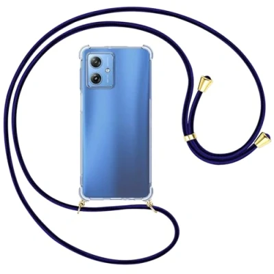 Abbildung von mtb more energy® Handykette kompatibel mit Motorola Moto G54 5G Blue Line/Goldfarbene Ösen Smartphone Hülle zum Umhängen Anti Shock Full TPU Case