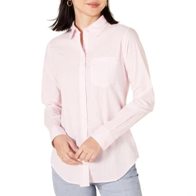 Abbildung von Amazon Essentials Damen Langärmeliges Hemd aus Popeline, Klassischer Schnitt, Rosa Streifen, L