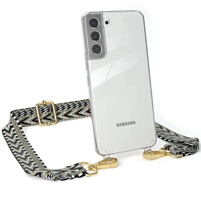 Abbildung von EAZY CASE Handykette Verstellbarer Trageriemen kompatibel mit Samsung Galaxy S22 Plus, Schulterriemen, schmales Band, Handykordel, Riemen für Handyketten, Grün/Schwarz Metall Gold