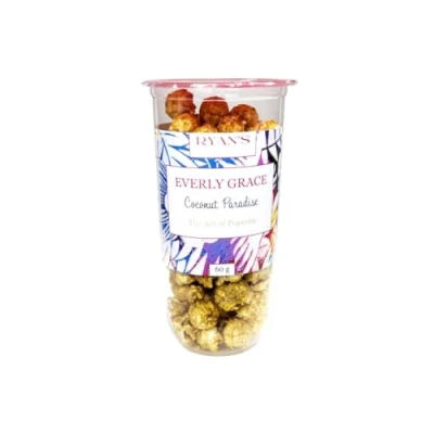 Abbildung von Everly Grace Popcorn Coconut Paradise, 60 g Luftgepopptes Karamellpopcorn mit Kokosnussmilch und Kokosraspeln im praktischen Becher, perfekt für unterwegs