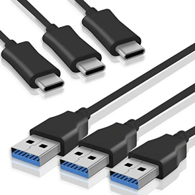 Abbildung von [3 Stück Multipack] Highspeed USB C Daten / Lade Kabel für Smartphones von HTC, Nokia, LG, Samsung, Sony uvm... kompatible Modelle siehe Liste PD 3.1 Gen1 Länge: 2 m Schwarz