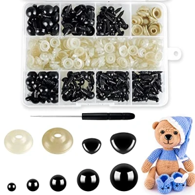 Abbildung von Hengxinc 330 Stück Sicherheitsaugen für Häkeltiere Schwarz Amigurumi Augen 5 12mm zum Basteln Kunststoff Knopfaugen mit Unterlegscheiben Puppe Marionette Plüschtier