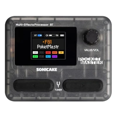 Abbildung von SONICAKE Gitarren Effektpedal Multi Effekte 9 Effektmodule 100 Presets 20 Amp/Cab Effektprozessor OTG USB Audio Interface BT mit APP Pocket Master (Transparent Schwarz)