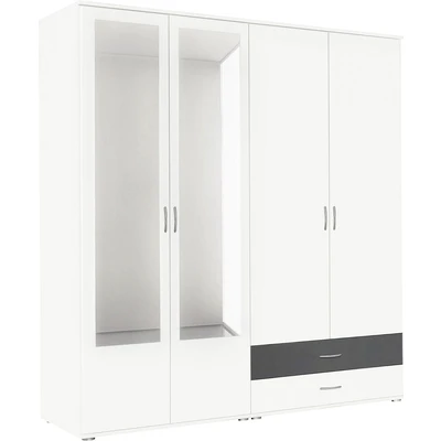 Abbildung von Rauch Möbel Noosa Schrank Drehtürenschrank, Weiß/Grau metallic, Schwarz, 4 türig mit Spiegel und 2 Schubladen, inkl. Zubehörpaket Basic 1 Kleiderstange, 3 Einlegeböden BxHxT 168x188x52 cm