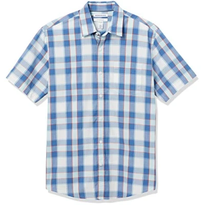 Abbildung von Amazon Essentials Herren Kurzärmeliges Hemd aus Popeline, Normale Passform, Blau Buffalo Karos, M
