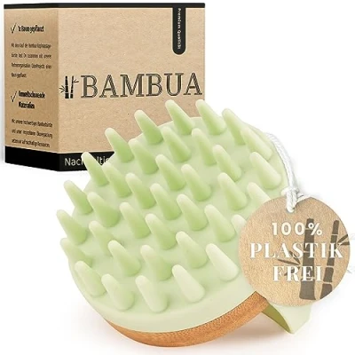 Abbildung von BAMBUA Kopfhaut Massagebürste (Anti Schuppen Effekt) Kopfmassage Bürste Zur beim Duschen Premium Scalp Massager inkl. E Book „Gesunde Kopfhaut“ (Grün)
