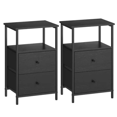 Abbildung von VASAGLE Nachttisch 2er Set, Beistelltisch mit 2 Stoffschubladen, Couchtisch Ablagen, 61 cm hoch, für Wohnzimmer, Schlafzimmer, aschschwarz tintenschwarz Mattschwarz LGS225B21