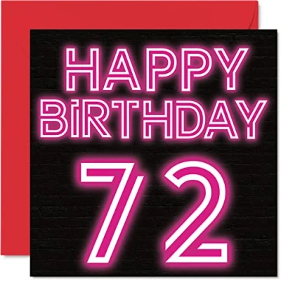 Abbildung von Lustige Geburtstagskarten zum 72. Geburtstag für Männer und Frau Neon Glow Happy Birthday Karte Papa Mama Großvater Opa Oma Onkel Tante, 145 mm x Grußkarten, Geburtstagskarte